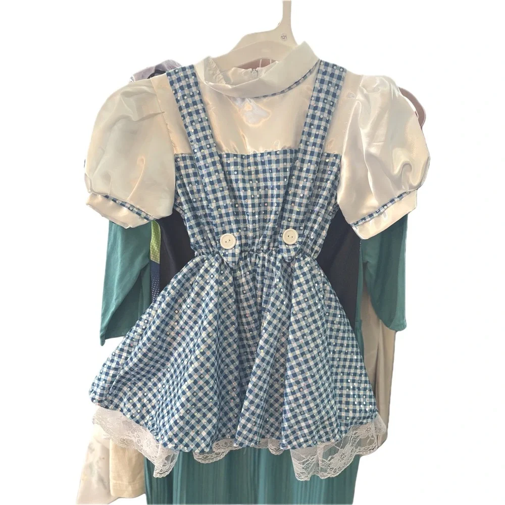 Rubies Wizard of Oz Dorothy Costume Dress Blue Gingham Sequins Kids Girls - Picture 2 of 9
